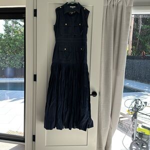 ANI SAFARI PLEATED MAXI DENIM DRESS